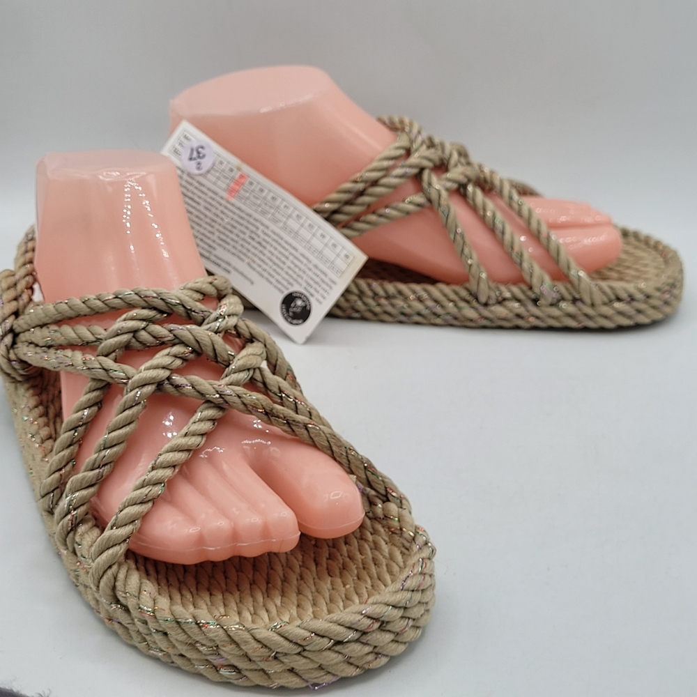 Nomadic State Of Mind  JC Beige/ Glittrler Rope Sandals Size 37 US Size 7- 7.5